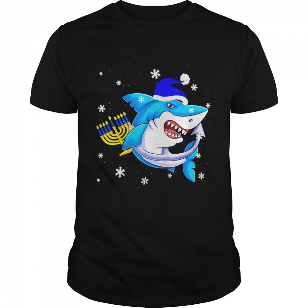 Jewish Shark Menorah Christmas Shirt