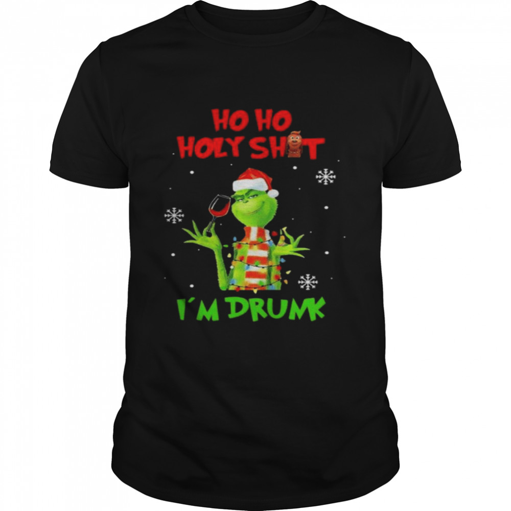 Santa Grinch Ho ho holy sit I’m drunk Merry Chritmas lights shirt