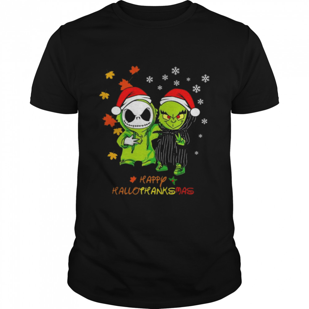 Santa Jack Skellington and Grinch Friend Happy Hallothanksmas shirt