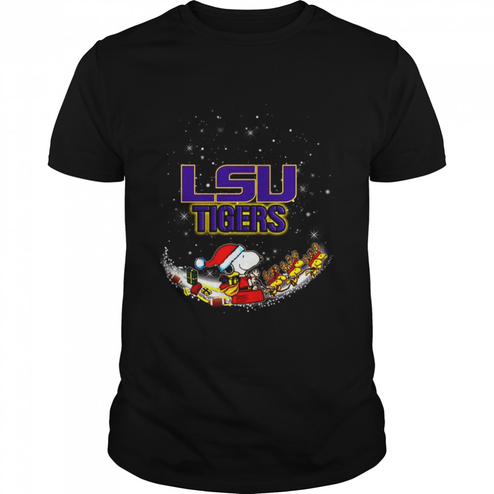 Santa Snoopy and Woodstock LSU Tigers 2021 Christmas tshirt