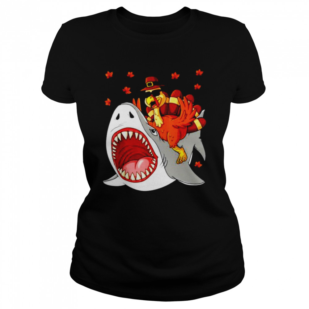Thanksgiving Turkey riding shark shirt Classic Women's T-shirt