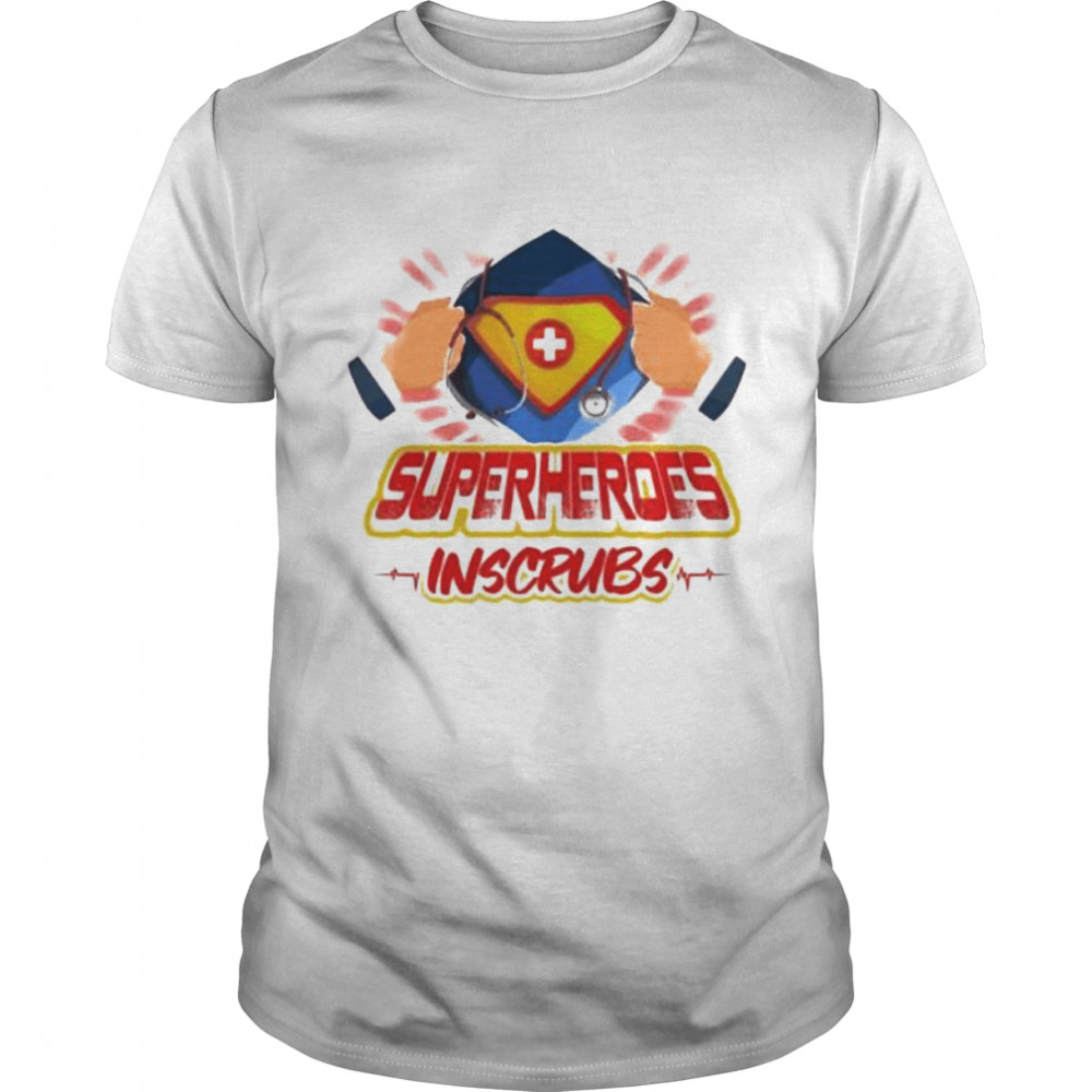 Nurses strong superheroes in scrubs shirt