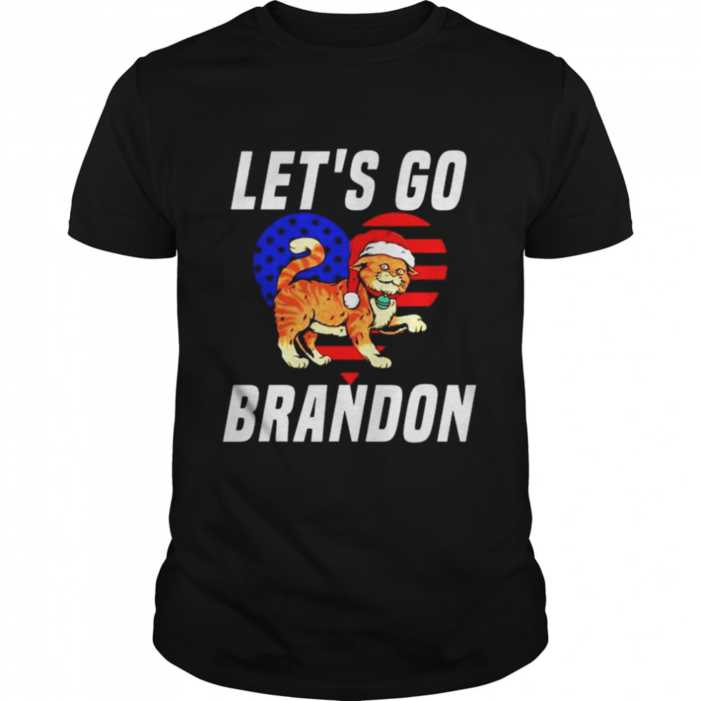 Santa Cat Heart American Flag Let’s Go Brandon Christmas shirt