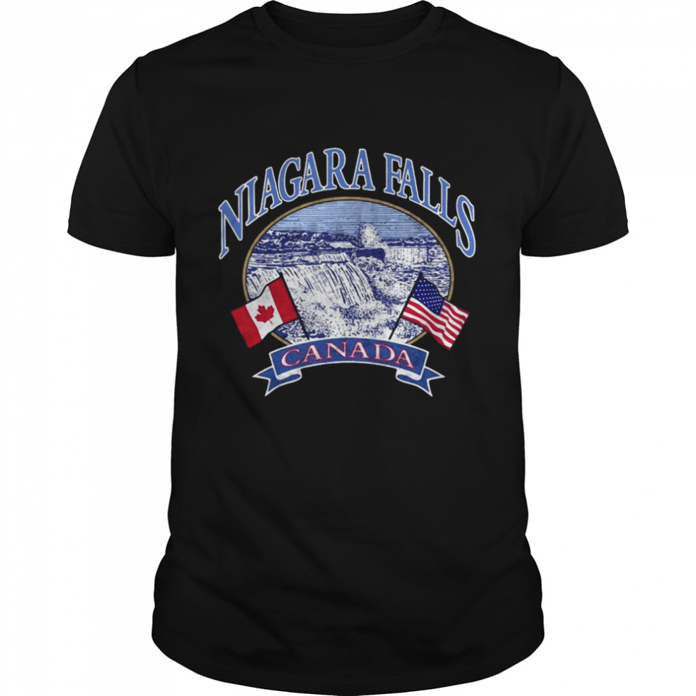 Americana Niagara Falls Scene Canada America Flags T-shirt