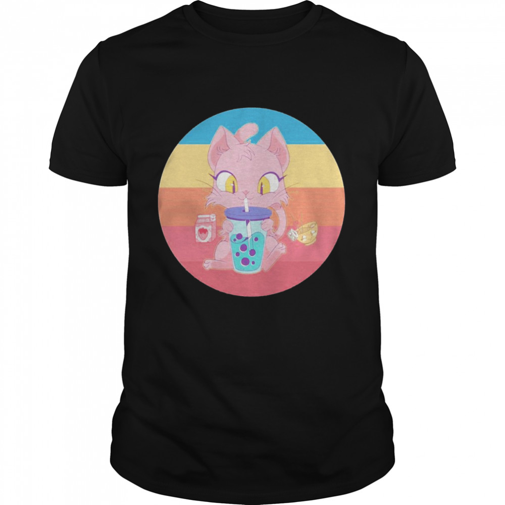 Cat Boba Bubble Tea Anime Kawaii Neko Strawberry Milk T-shirt