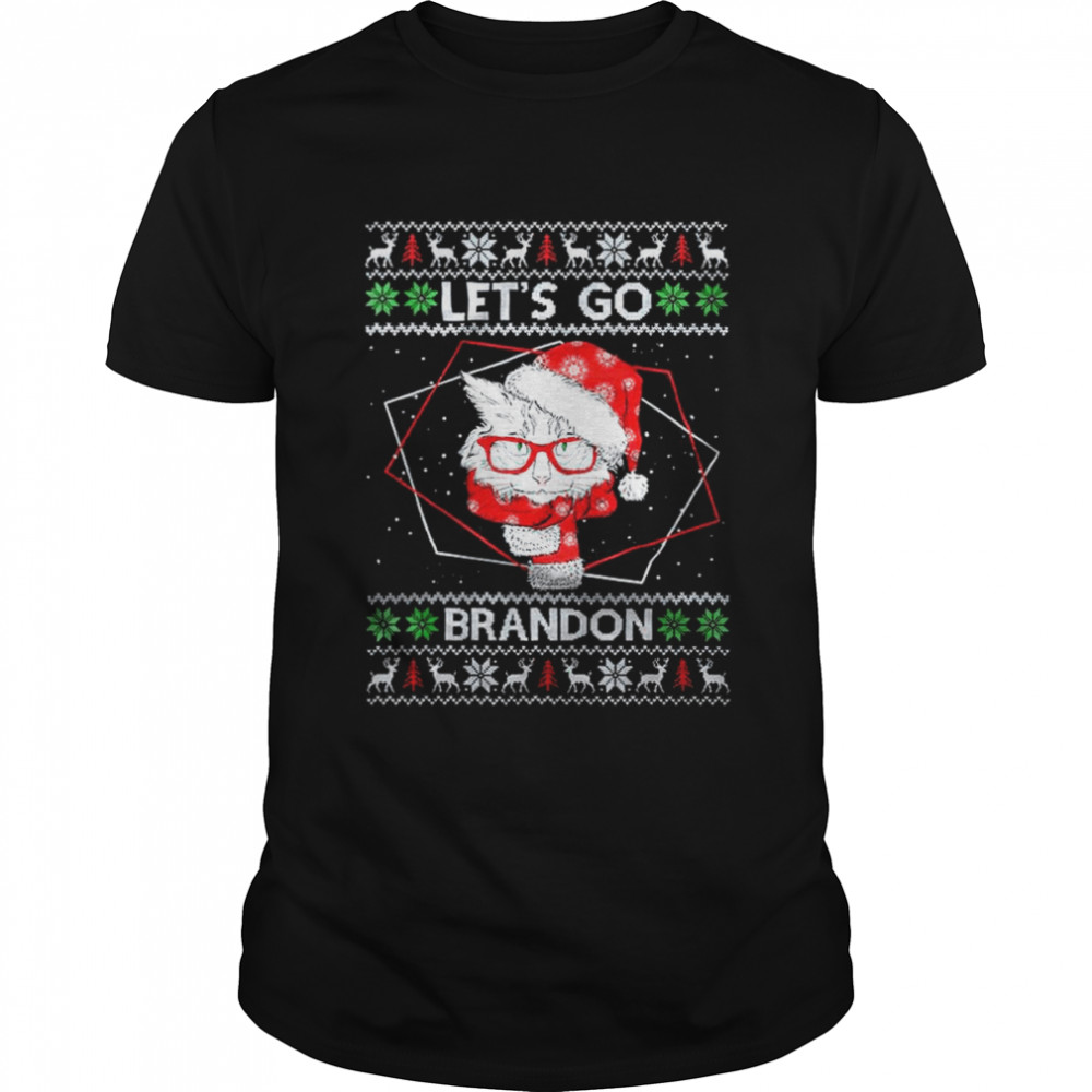 Cat Santa hat let’s go Brandon ugly 2021 Christmas shirt