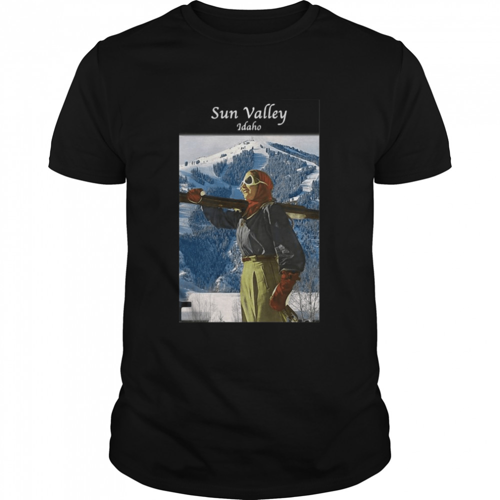 Sun Valley Idaho Vintage Woman Skiing By Baldy Mountain T-shirt