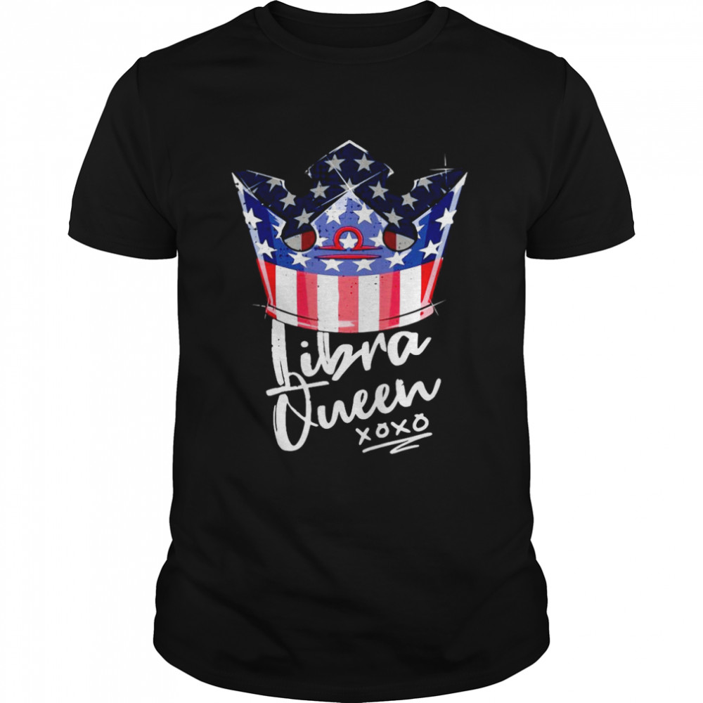 USA Libra Queen Zodiac Sign with Patriotic US Crown T-shirt