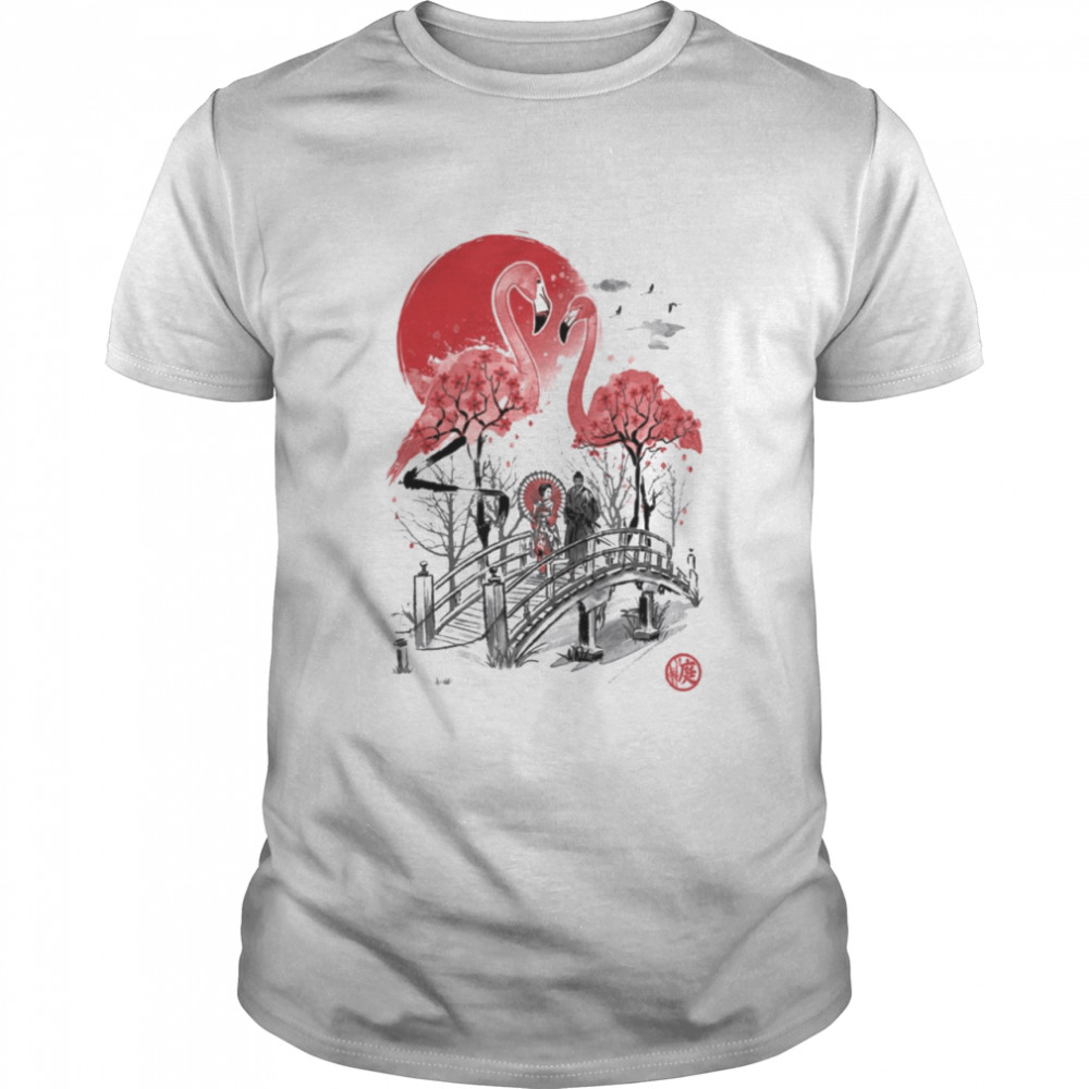 Flamingo Garden Sakura Cherry Blossom japanese shirt