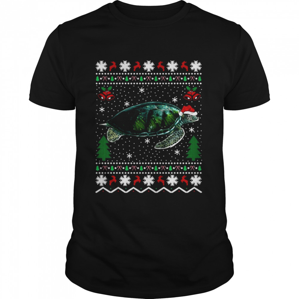 Santa Hat Sea Turtles Lover Xmas Gift Ugly Turtle Christmas Sweat T-shirt