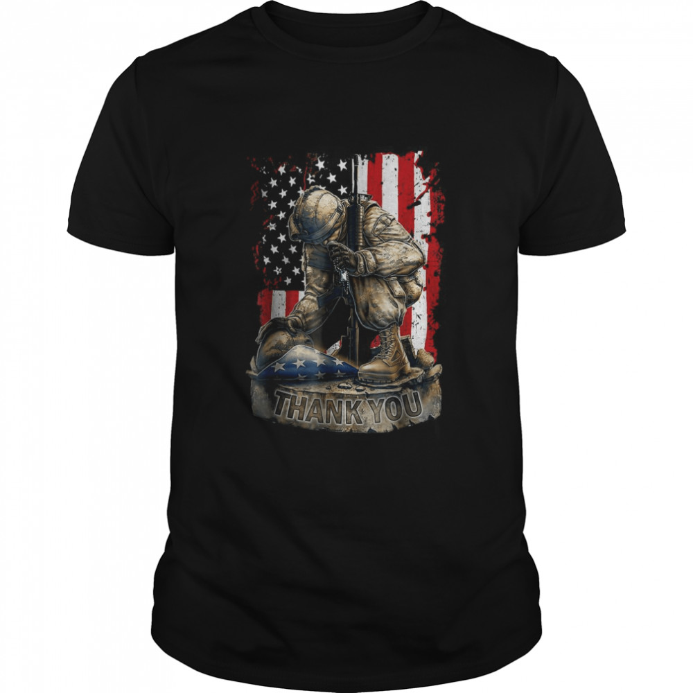 Vintage US Flag Veteran Thank You Military Boot Veteran Day T-Shirt