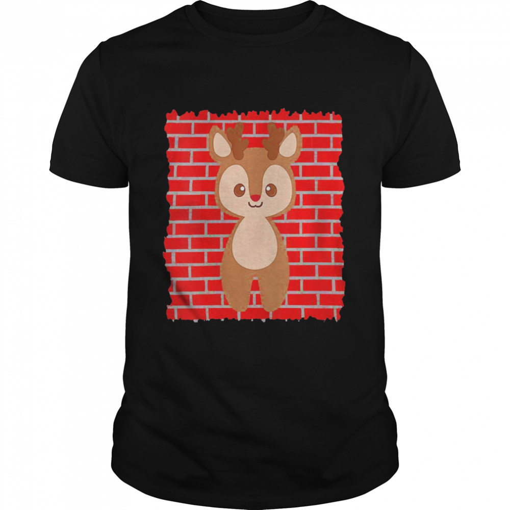 Reindeer Red Brick Wall Background Christmas Holiday Shirt