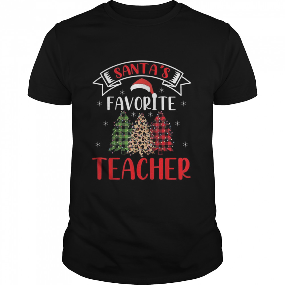 Santa’s Favorite Teacher Shirt for Christmas Santa Hat Light Shirt