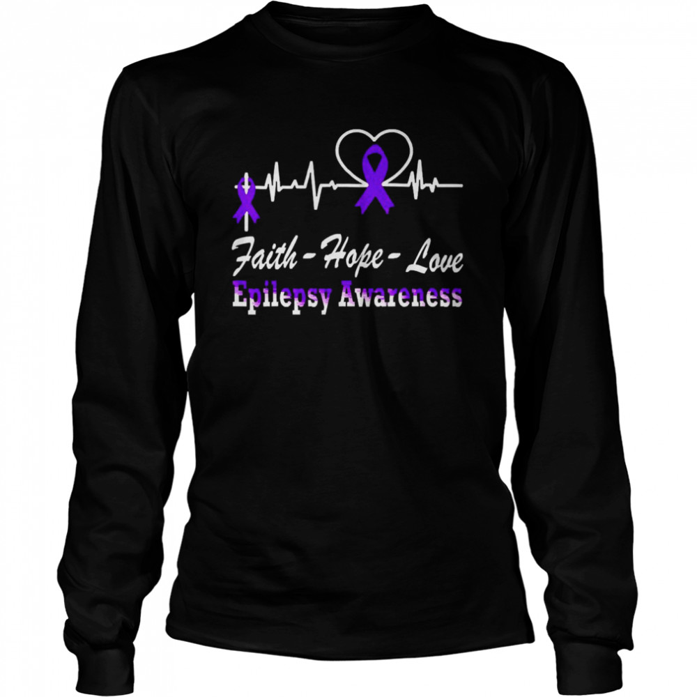Epilepsie Bewusstsein Mit Violettem Band Epilepsie Christliches Kreuz  Long Sleeved T-shirt