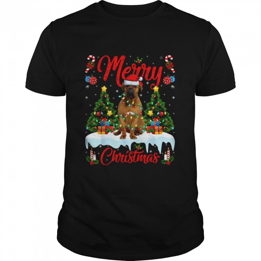 Mastiff Dog Xmas Lighting Santa Hat Mastiff Christmas Shirt