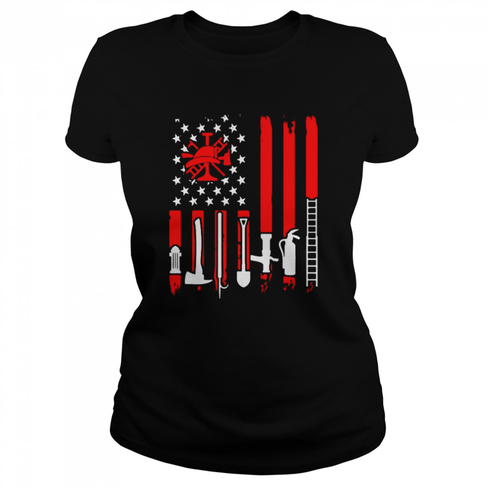 Patriotic Fireman American Flag Firefighter Pullover  Classic Women's T-shirt