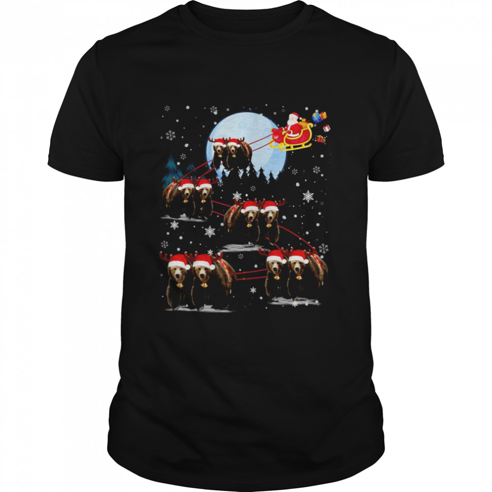 Bears Hat Reindeer Santa Under Moonlight Christmas Shirt