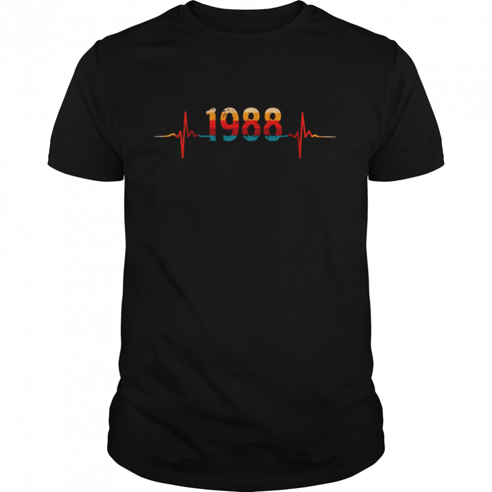 Herzschlag 1988 Geburtstag Mann Retro Heartbeat EKG Vintage Shirt