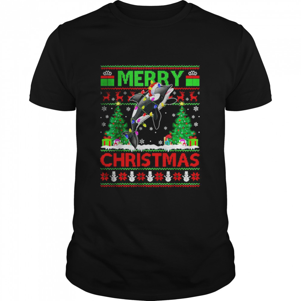 Orca Fish Lover Xmas Lighting Santa Ugly Orca Christmas T-Shirt
