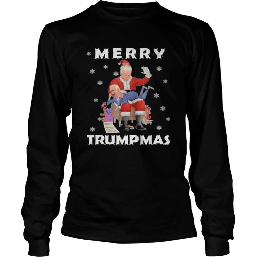 Santa Trump Hit Biden Merry Trumpmas Christmas Pajama T- Long Sleeved T-shirt