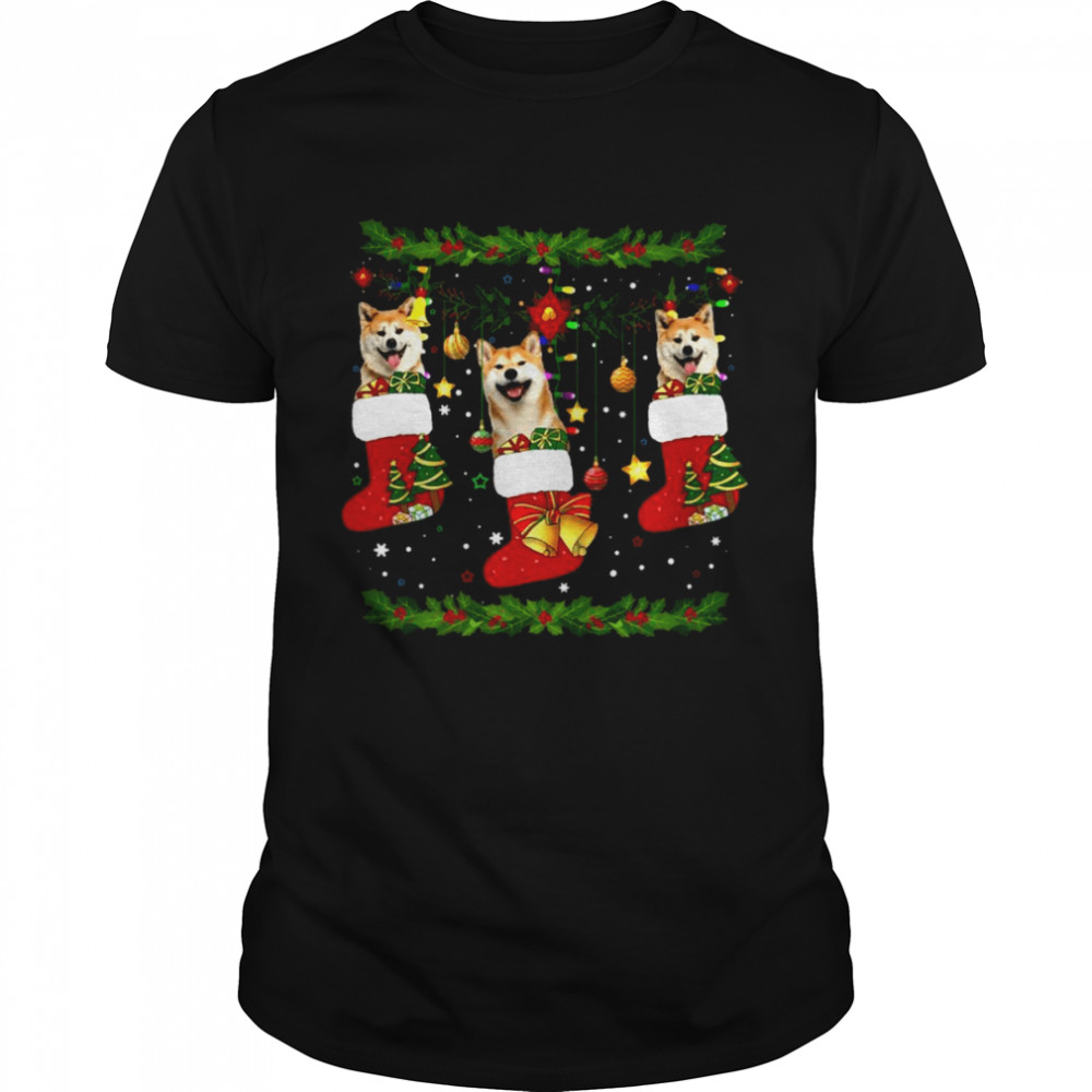 Akita Christmas Socks X-mas Lights Pajama shirt