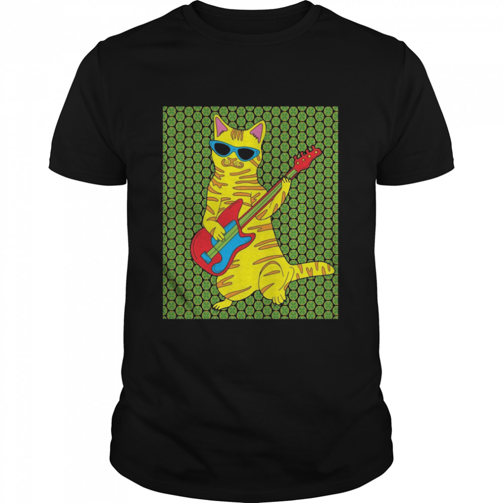 Guitar Playing Retro Cat Shirt