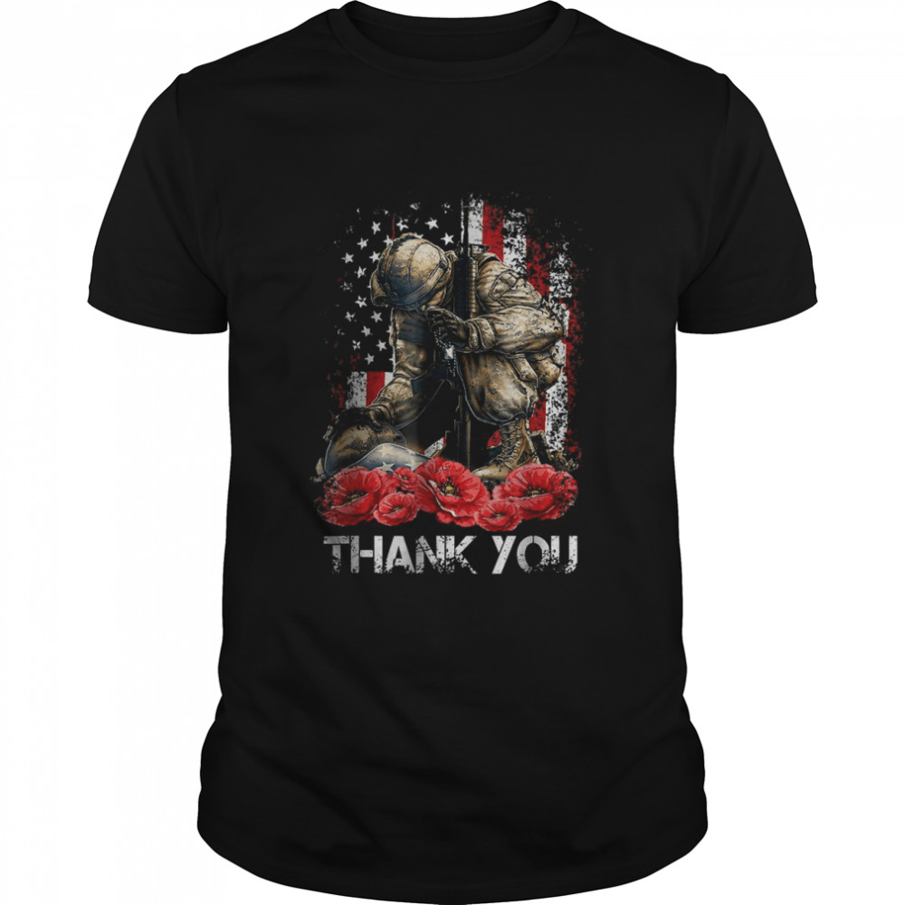 Vintage US Flag Veteran Thank You Military Boot Veteran Day Shirt