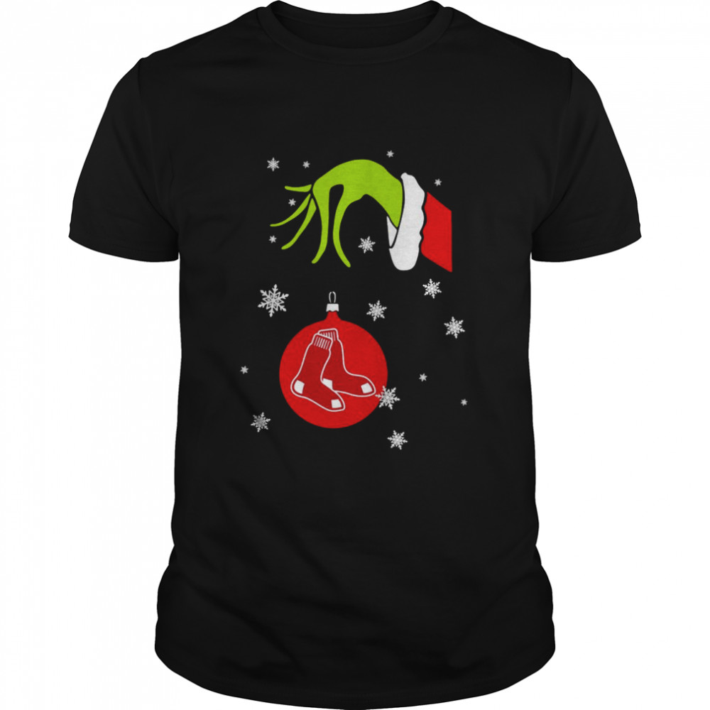 Grinch Hand holding Ornament Boston Red Sox Snowflake Christmas shirt