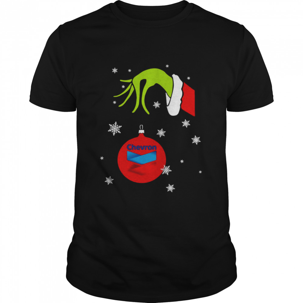 Grinch Hand holding Ornament Chevron Snowflake Christmas shirt