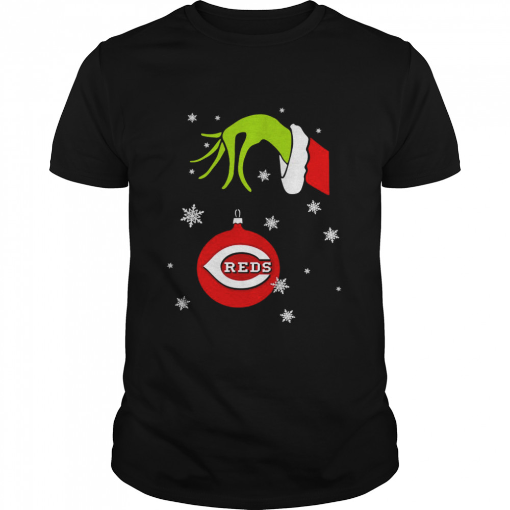 Grinch Hand holding Ornament Cincinnati Reds Snowflake Christmas shirt