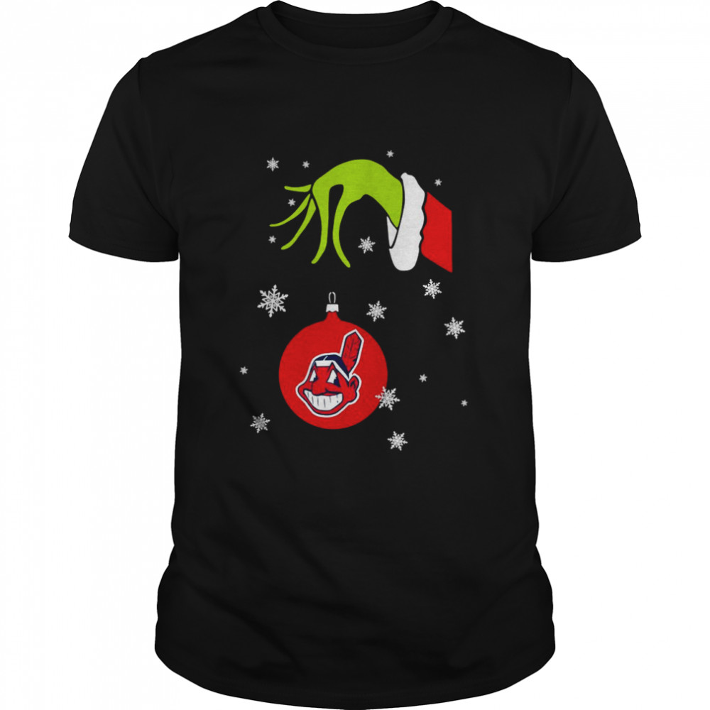 Grinch Hand holding Ornament Cleveland Indians Snowflake Christmas shirt