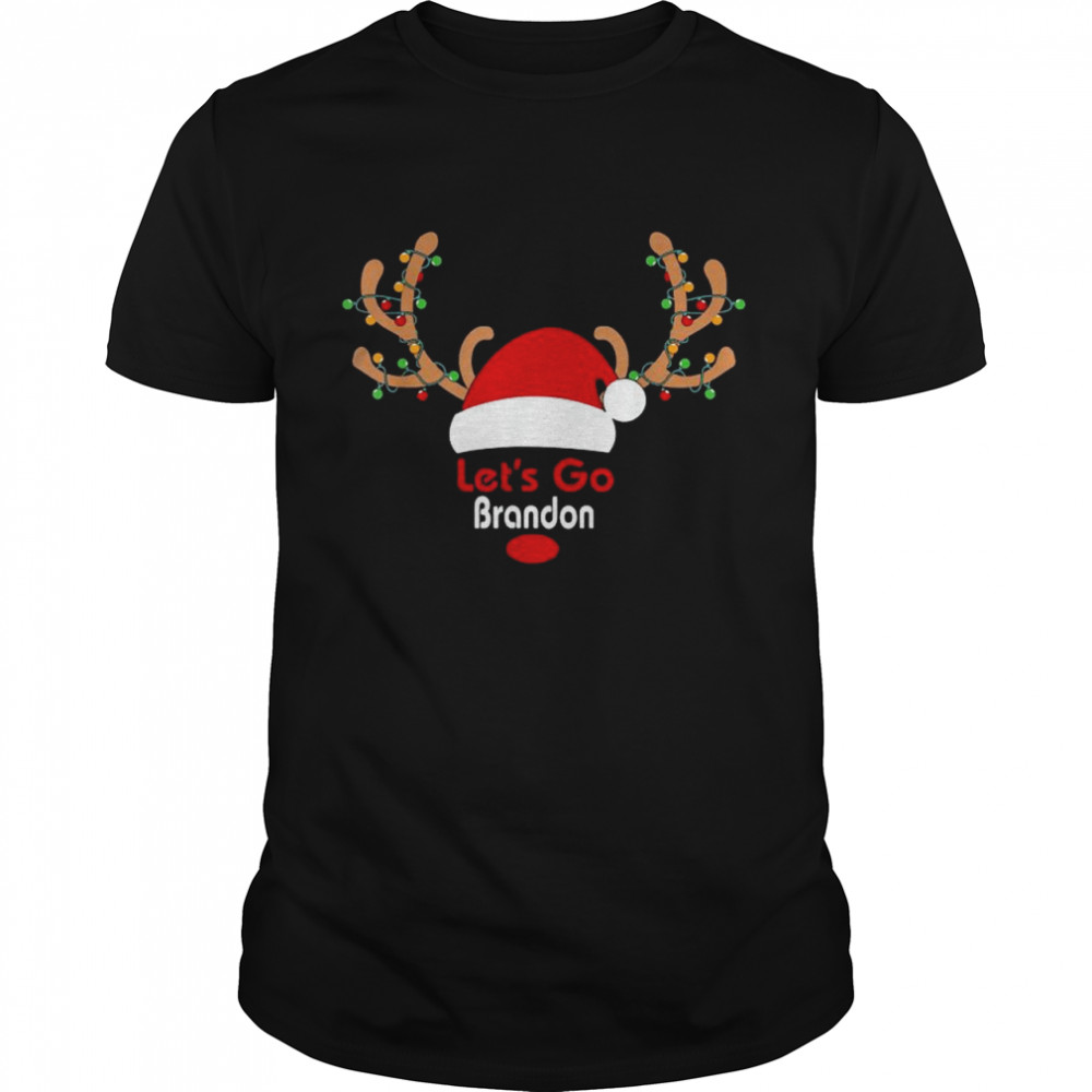 Santa Reindeer let’s go brandon lights Christmas shirt