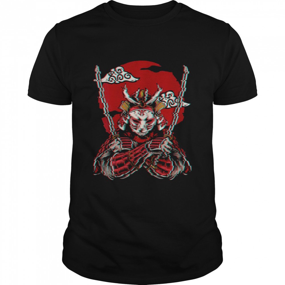 Japanese Samurai Warrior Bushido Kitsune Fox Mask Vaporwave Shirt