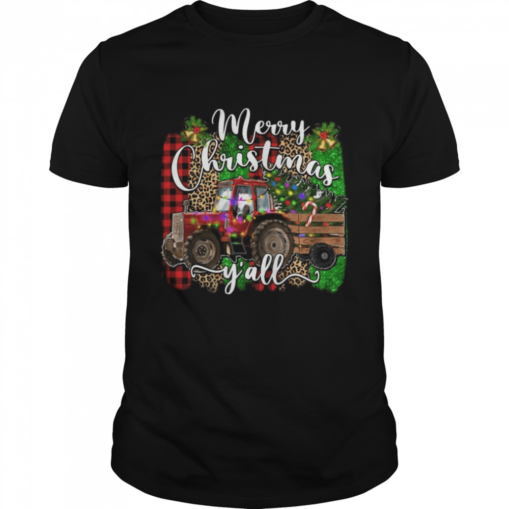 Merry Christmas Y’all Plaid Farmer Tractor Light Christmas Shirt