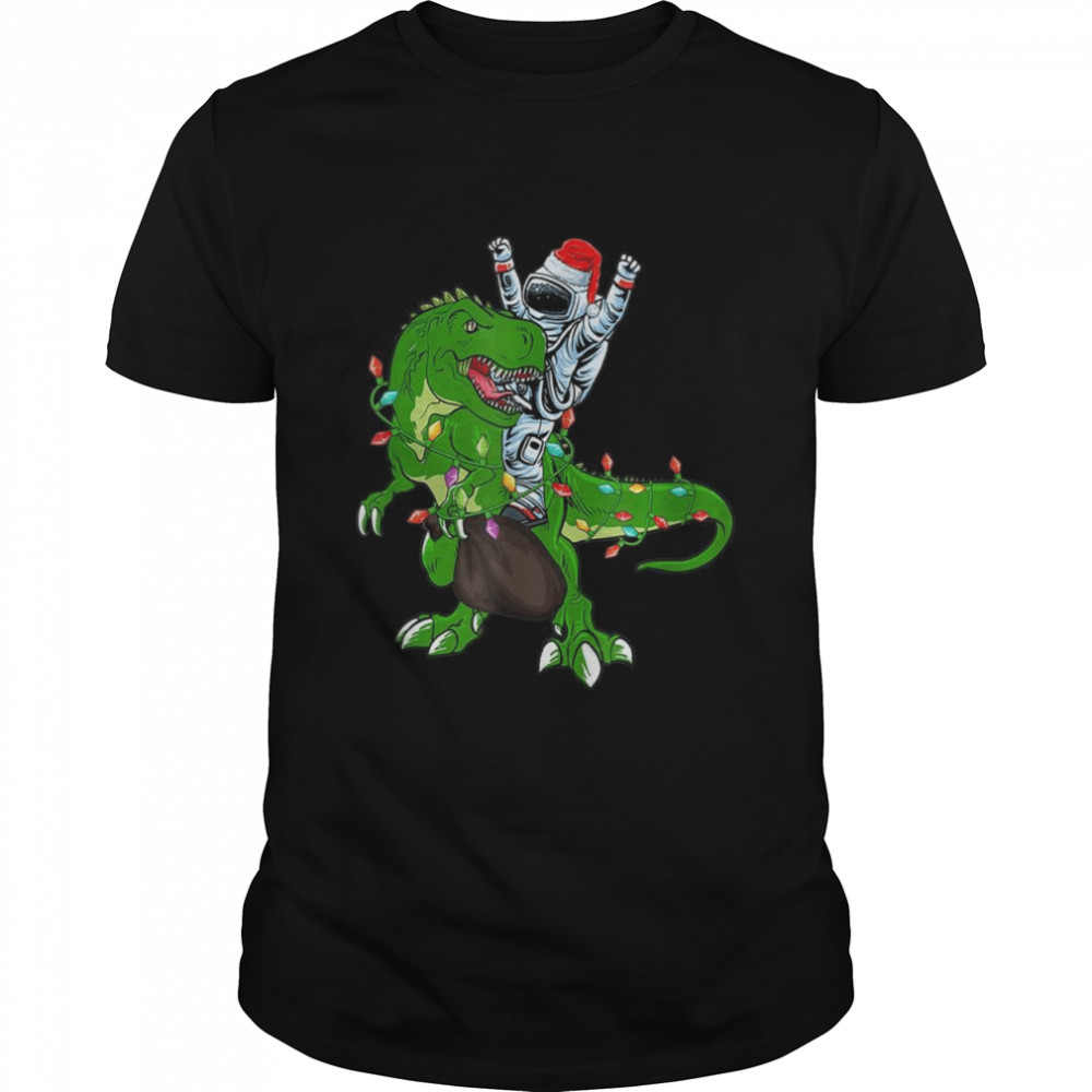 Astronaut Riding T Rex Dinosaur Christmas boys Shirt