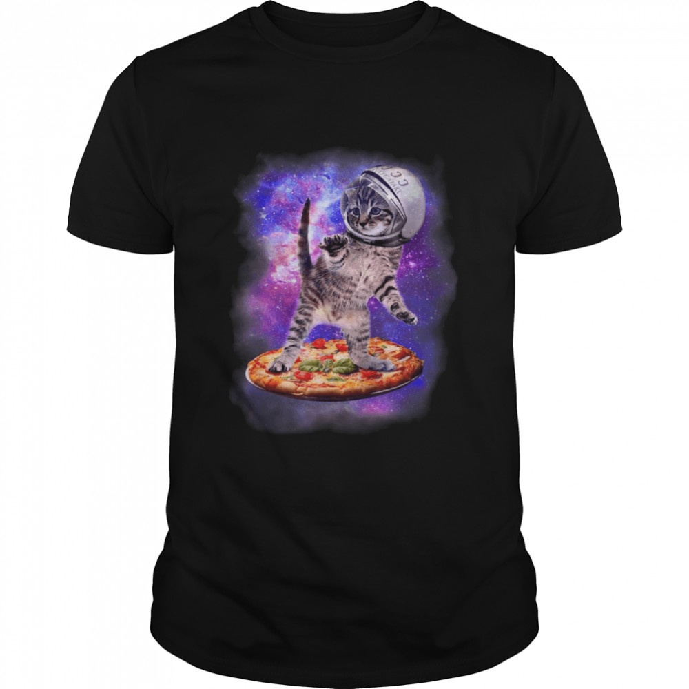 Cat Flying A Pizza Astronaut Kitten Space Shirt