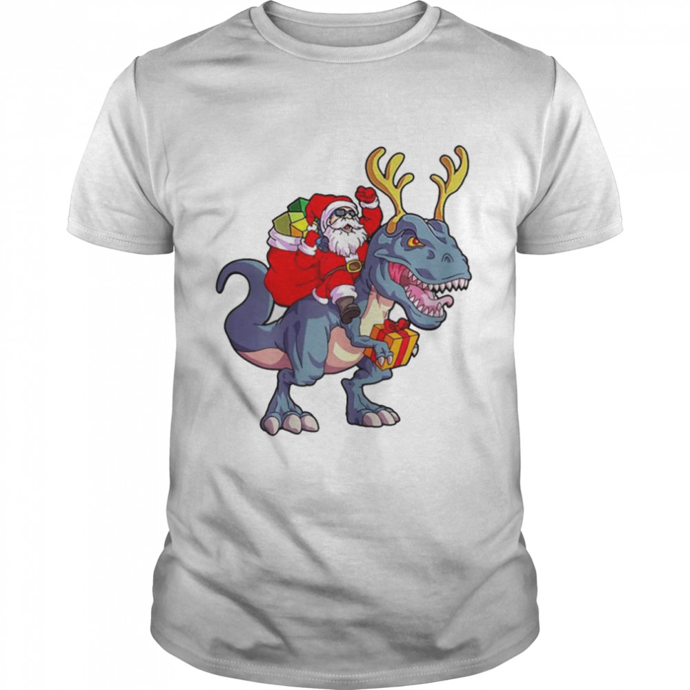 Christmas Santa Riding Dinosaur Deer Xmas shirt