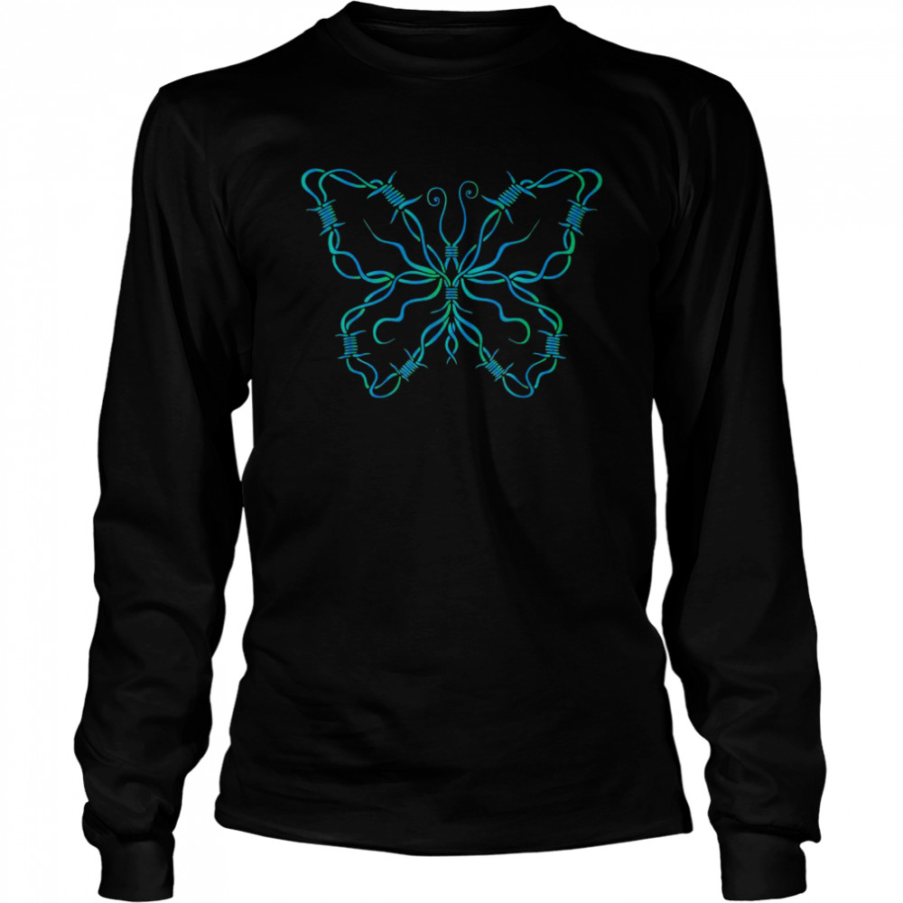 Colorful Not Delicate Barbed wire Butterfly Design  Long Sleeved T-shirt