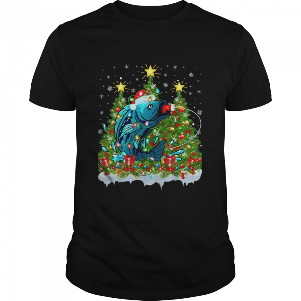 Fishing Lighting Xmas Tree Fishing Christmas Shirt