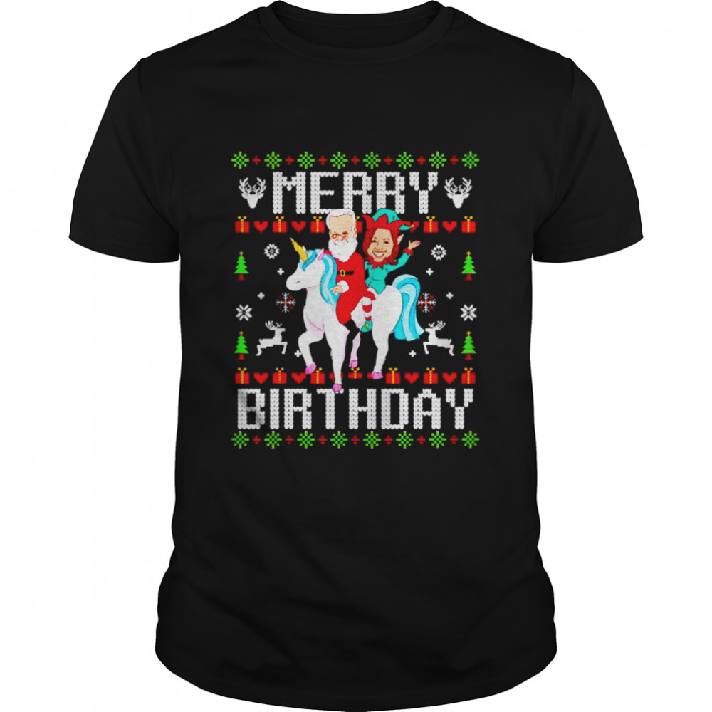 Best biden Harris riding unicorn merry birthday Christmas sweater