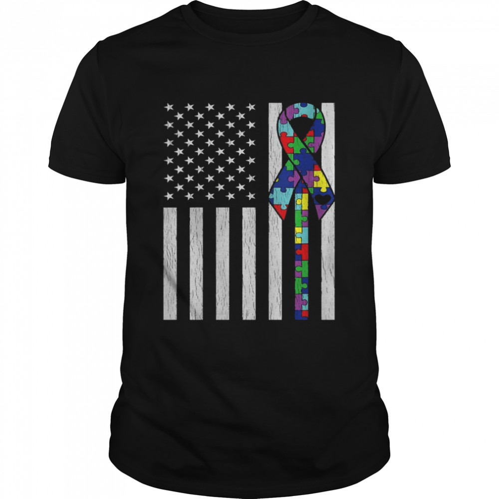 Vintage Proud Autism US Flag Autistic Autism Awareness Shirt