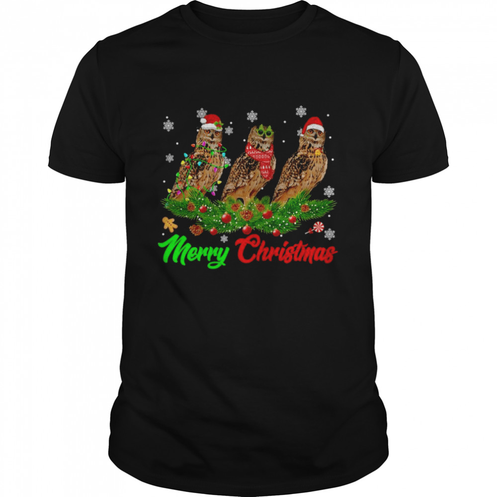 Christmas Pajama Owl Hat Santa Xmas Lights Shirt