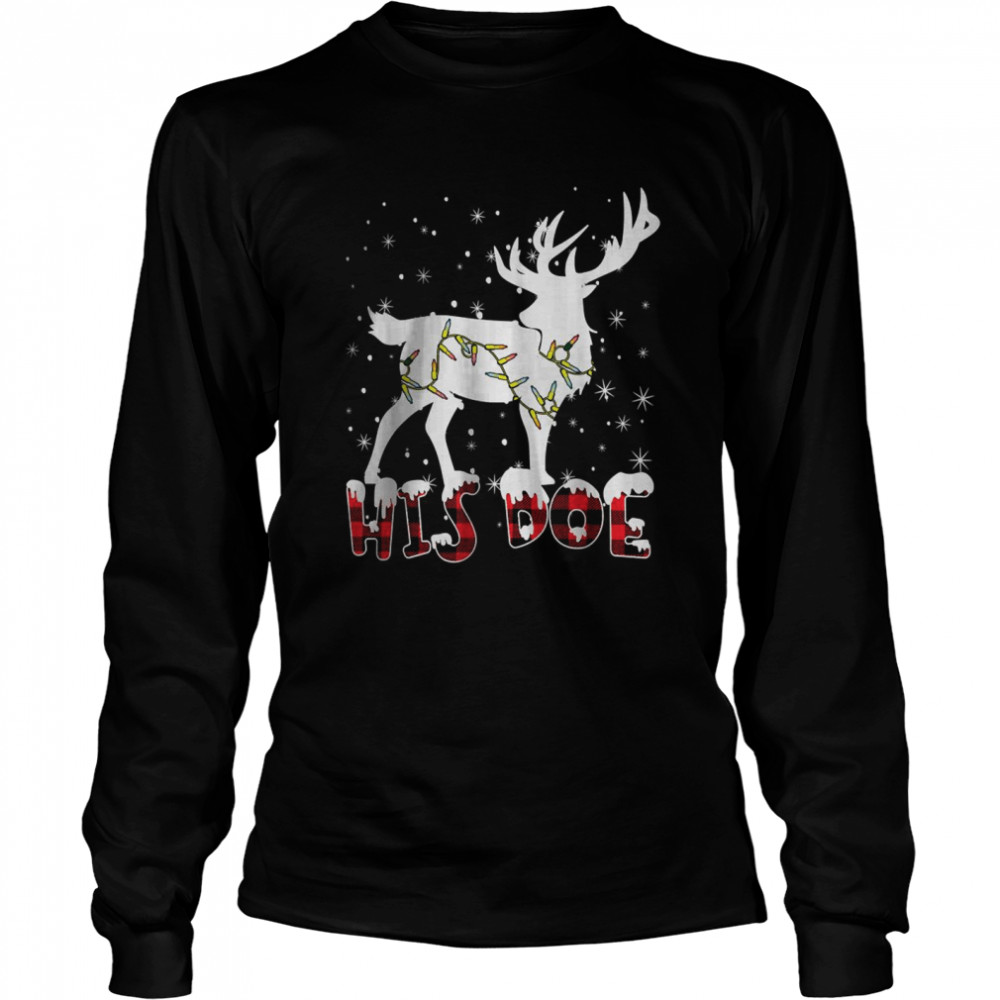 Her Buck His Doe Reindeer Xmas Pajamas Matching Couples Fun T- Long Sleeved T-shirt