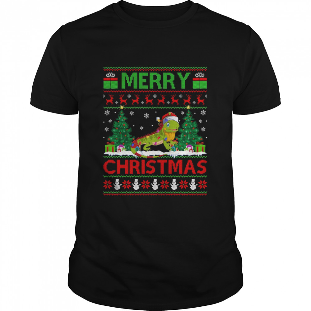 Iguana Xmas Lighting Santa Ugly Iguana Christmas Shirt