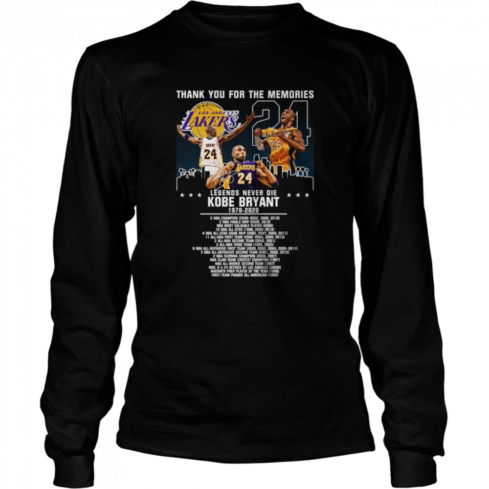 Thank you for the memories legends never die kobe bryant 1978-2020 shirt Long Sleeved T-shirt