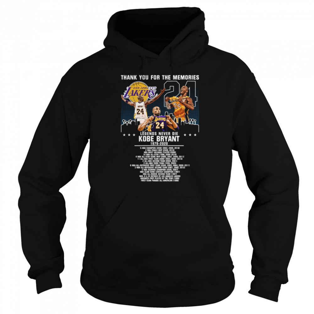 Thank you for the memories legends never die kobe bryant 1978-2020 shirt Unisex Hoodie