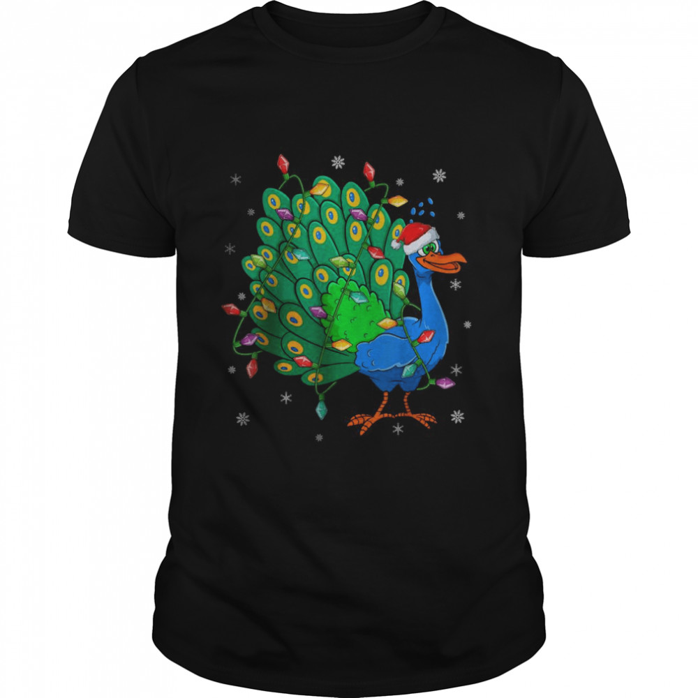 Peacock Bird Xmas Lighting Santa Hat Peacock Christmas T-Shirt