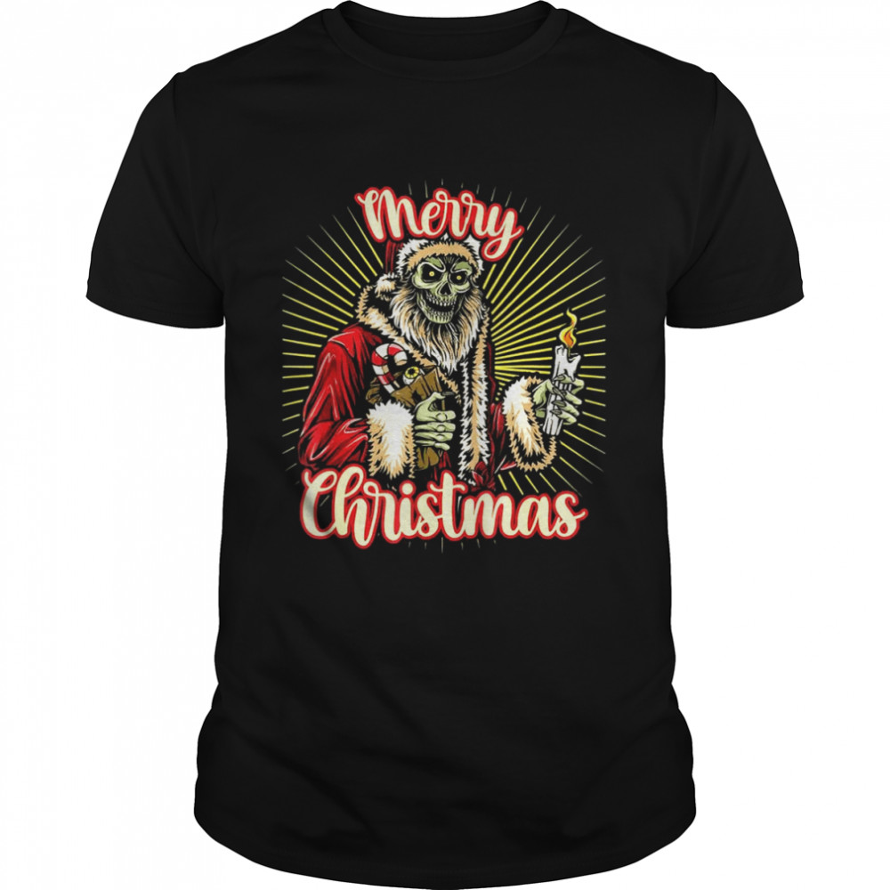Merry Scary Christmas Ugly Sweater Santa Claus Skull  Classic Men's T-shirt