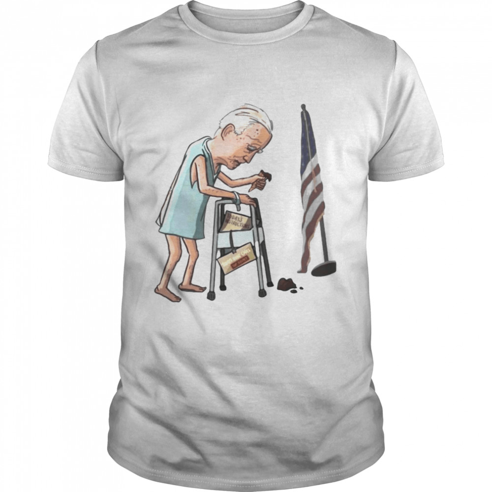 Anti Biden Senile Joe Biden Walker Political Cartoon Meme Shirt