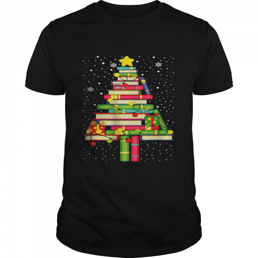 Books Christmas Tree Xmas Librarian Book Lovers Pajama T-Shirt